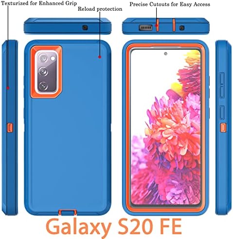 Ymhxcy s20 fe מארז סמסונג S20 Fe מקרים עם סרט אטום פיצוץ [2 חבילה] וסרט מגן על מסך עדשת המצלמה [חבילה 2], כיסוי הגנה כבד עבור Samsung Galaxy S20 Fe 5G-Blue and Orange